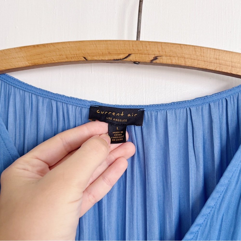 Current Air • Anthropologie Sereia Pleated Midi Dress blue flutter sleeve - Picture 5 of 13